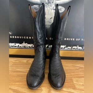 Lucchese 2000 Cowboy Boots Full Quill Ostrich Black Leather  L4032R Men’s 7.5 D